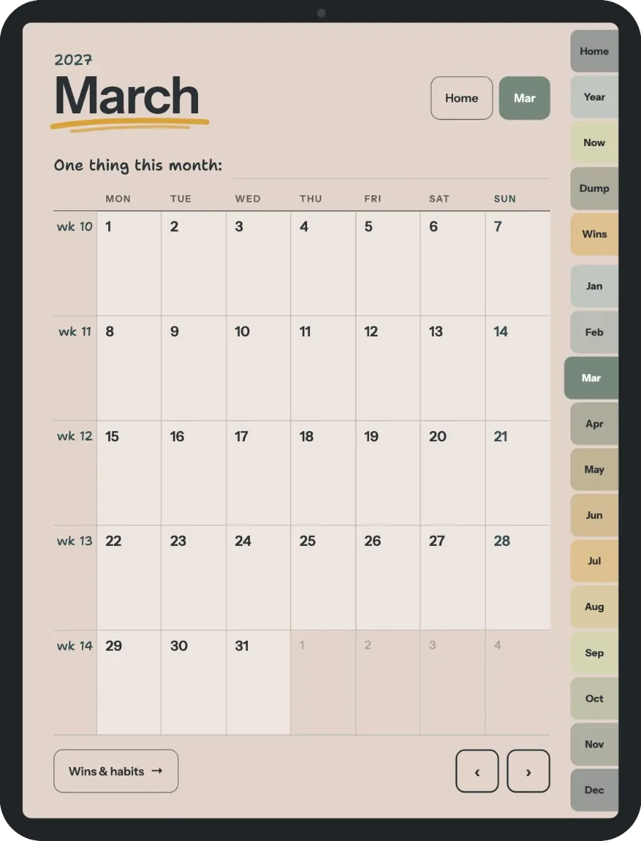 March monthly calendar